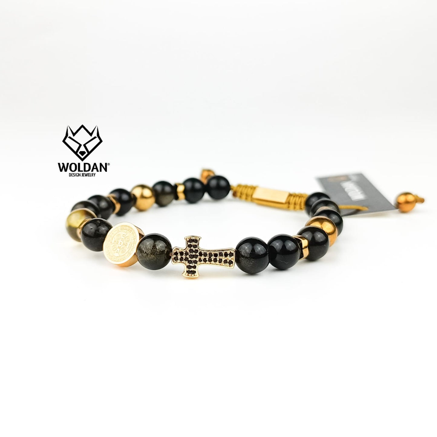 Obsidiana Cruz y San Benito Pulsera