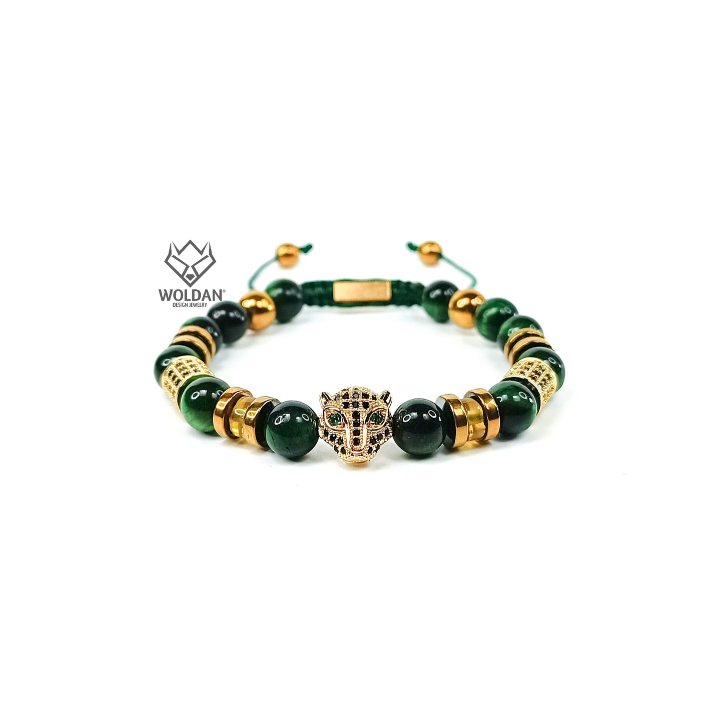 Pulsera verde con detalles de Ámbar /Felino