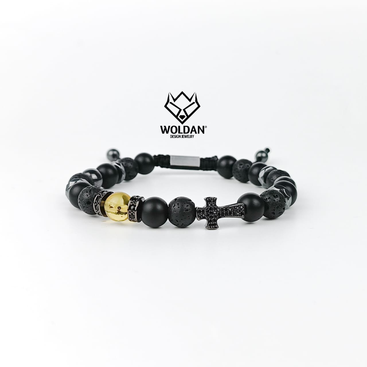 Pulsera negra de Cruz con zirconias