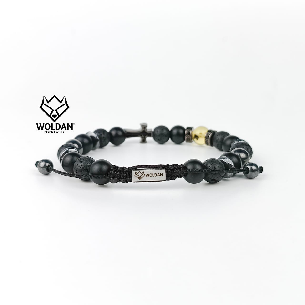 Pulsera negra de Cruz con zirconias