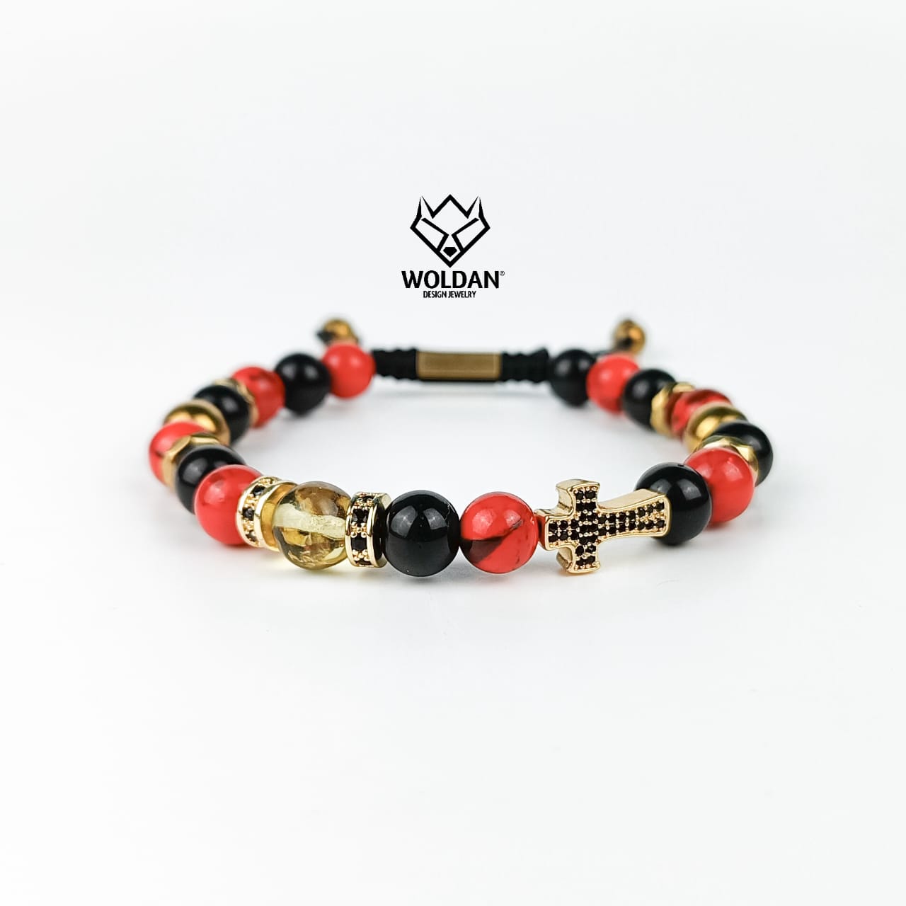 Pulsera de Cruz, color roja howlita con ámbar
