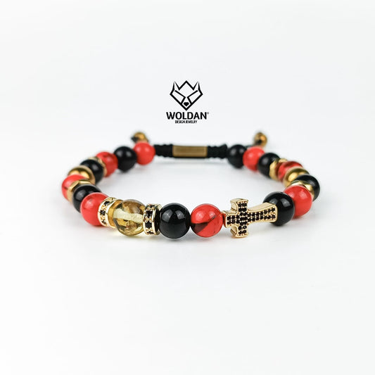 Pulsera de Cruz, color roja howlita con ámbar