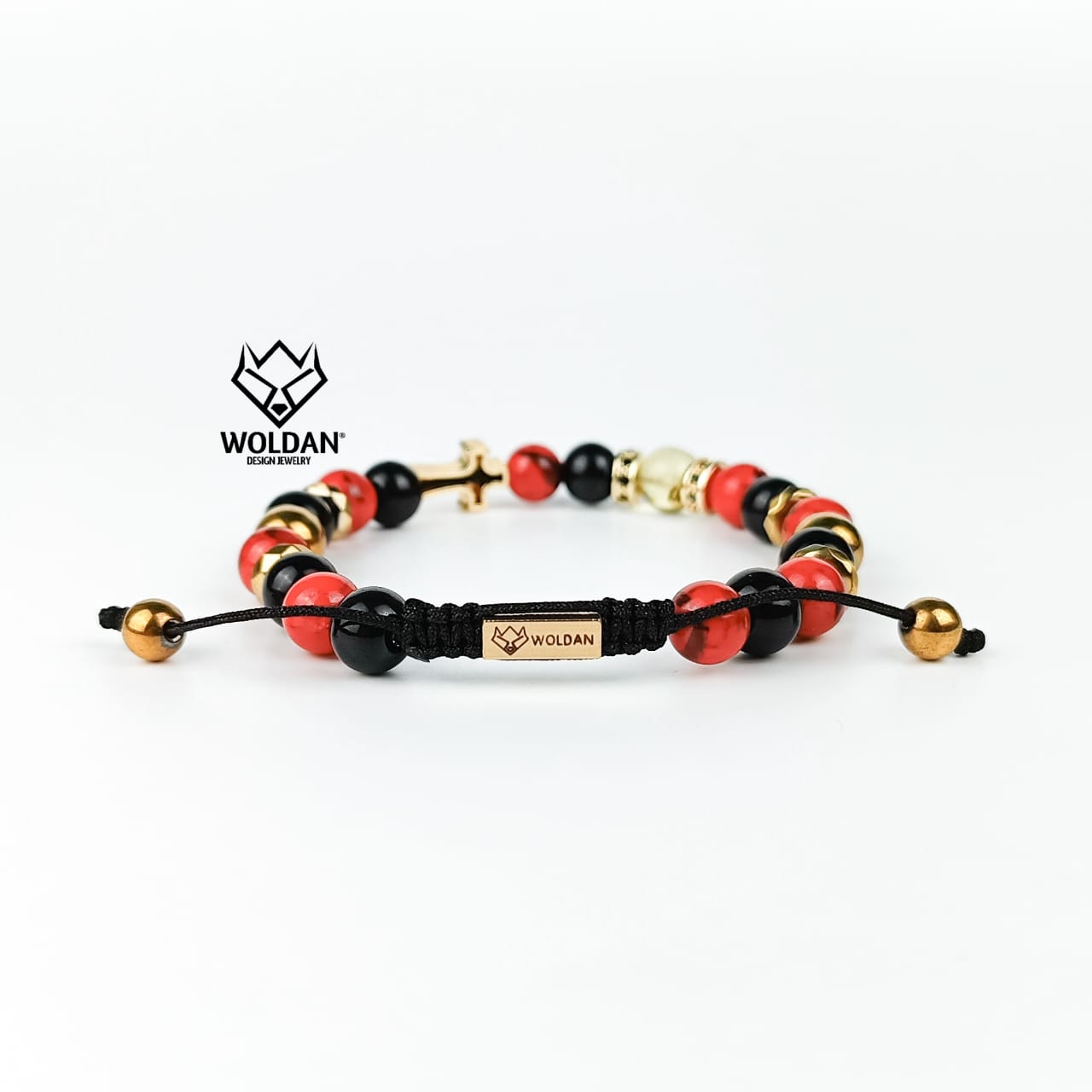 Pulsera de Cruz, color roja howlita con ámbar
