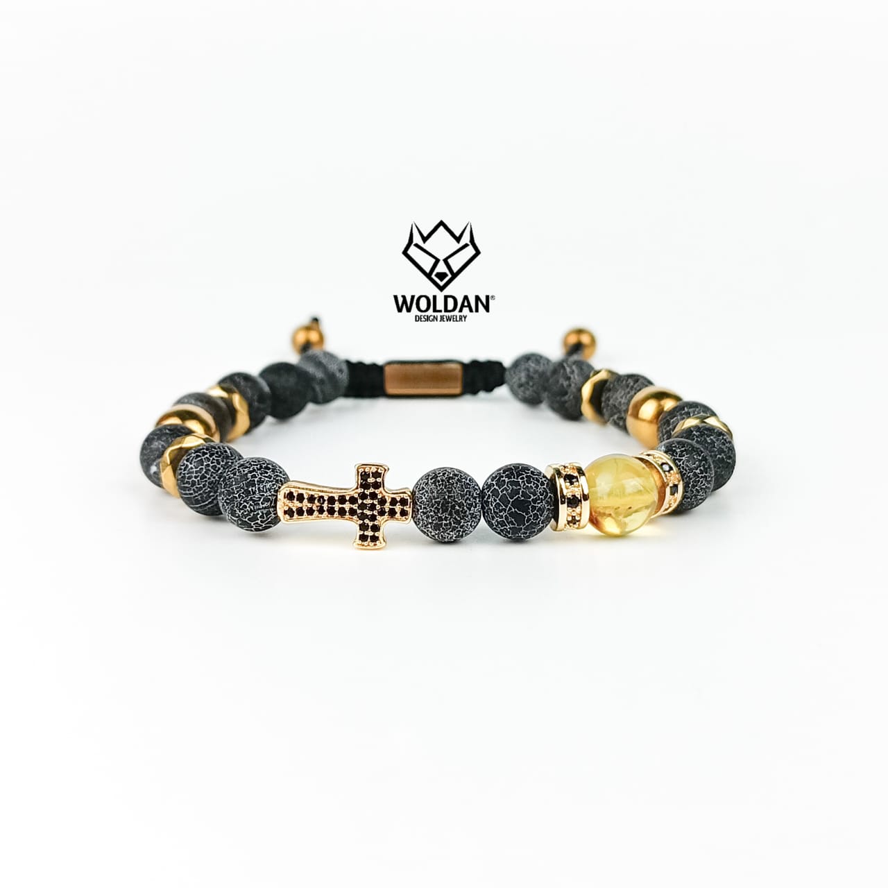 Pulsera dije de cruz con zirconias, color gris