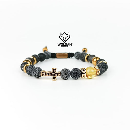 Pulsera dije de cruz con zirconias, color gris