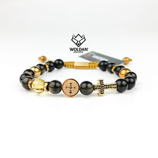 Obsidiana Cruz y San Benito Pulsera