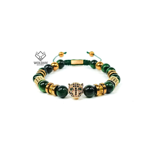 Pulsera verde con detalles de Ámbar /Felino