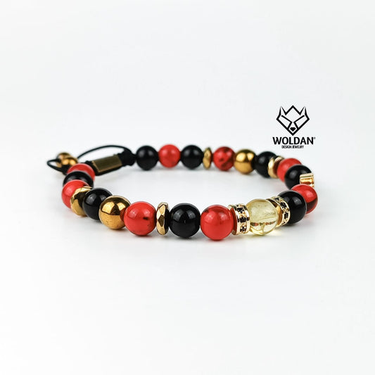 Pulsera de Cruz, color roja howlita con ámbar